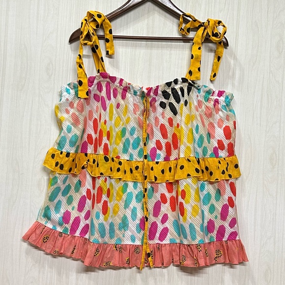 Anthropologie NWT Conditions Apply Ruffled Tie Strap Cami Sz XL - Picture 2 of 13